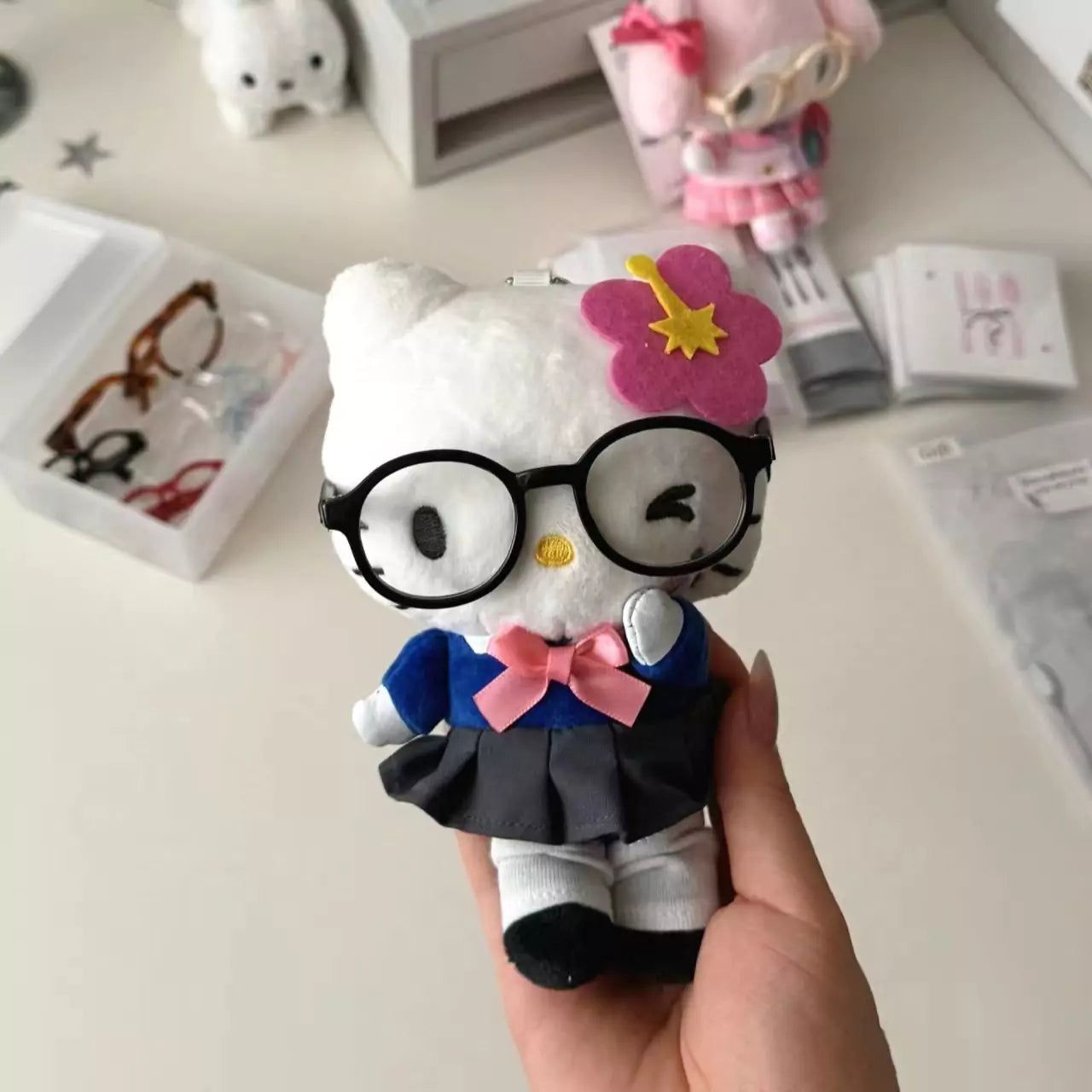 HelloKitty Pink Eyeglasses Plush Keychain