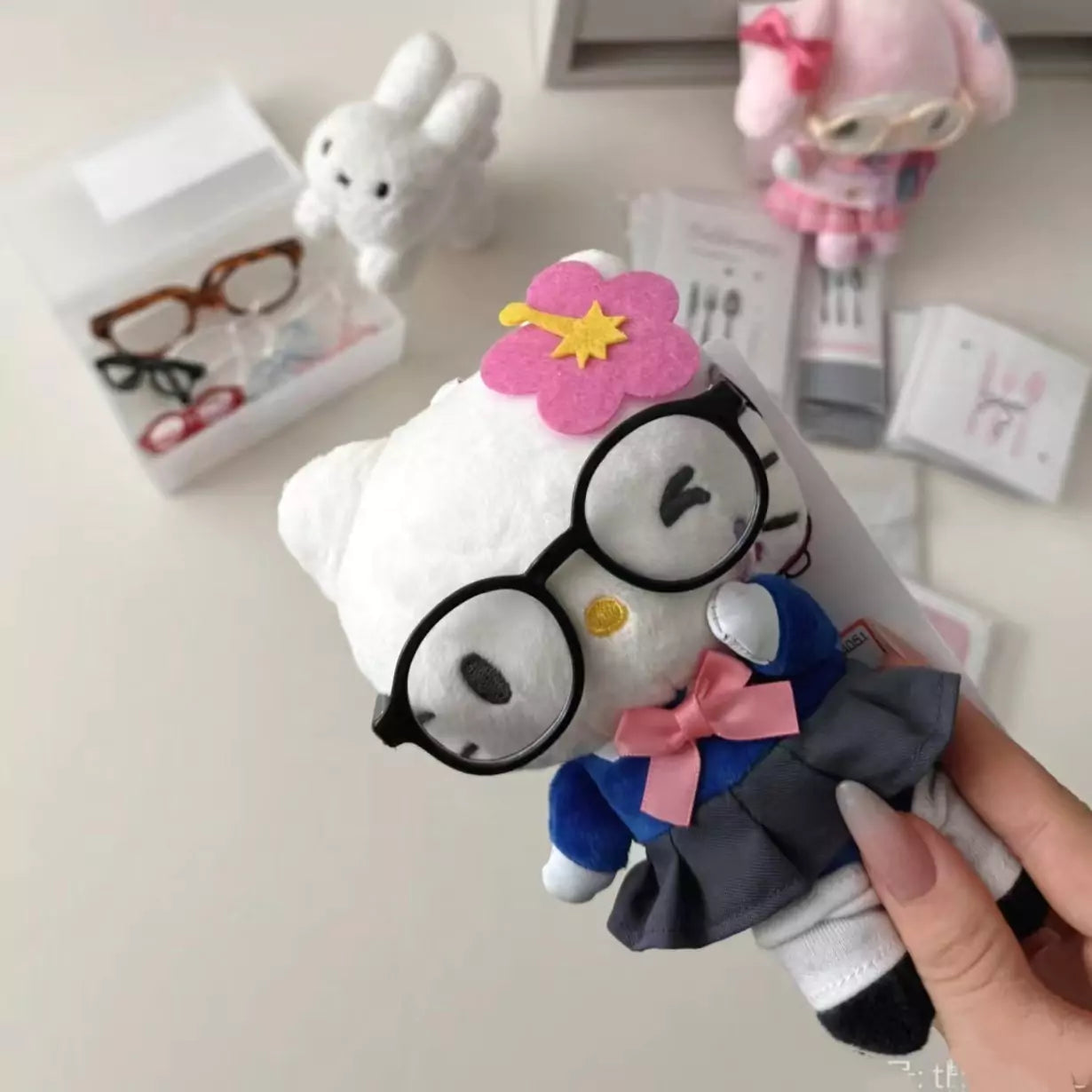 HelloKitty Pink Eyeglasses Plush Keychain