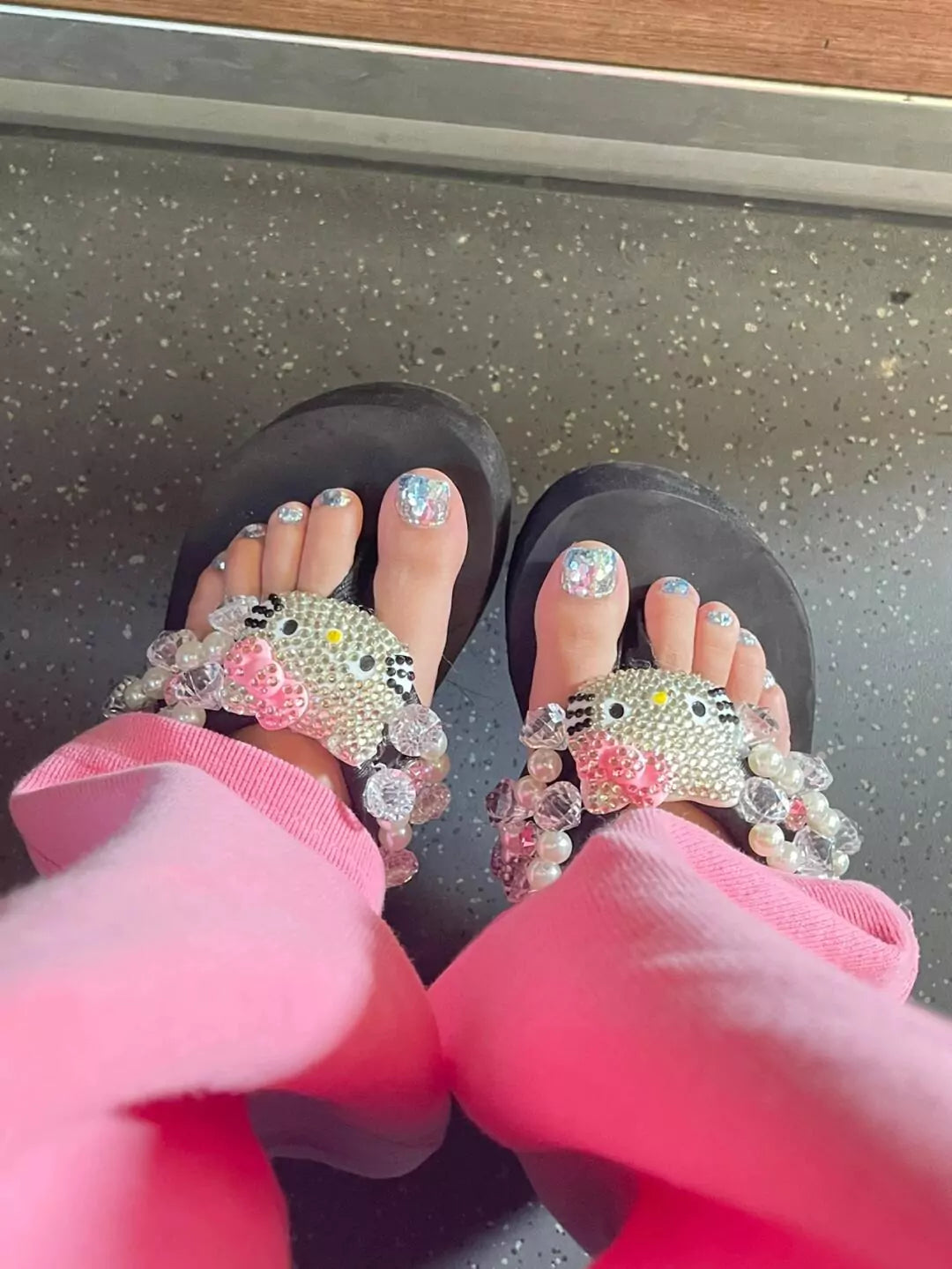 Hello Kitty Rhinestone Platform Flip Flops