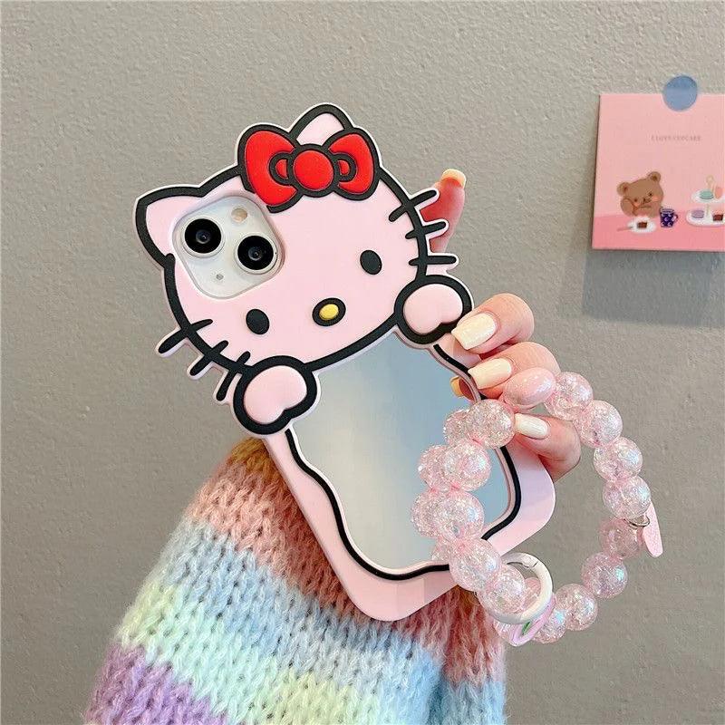 HelloKitty Phone Case with Mirror & Beads Charm