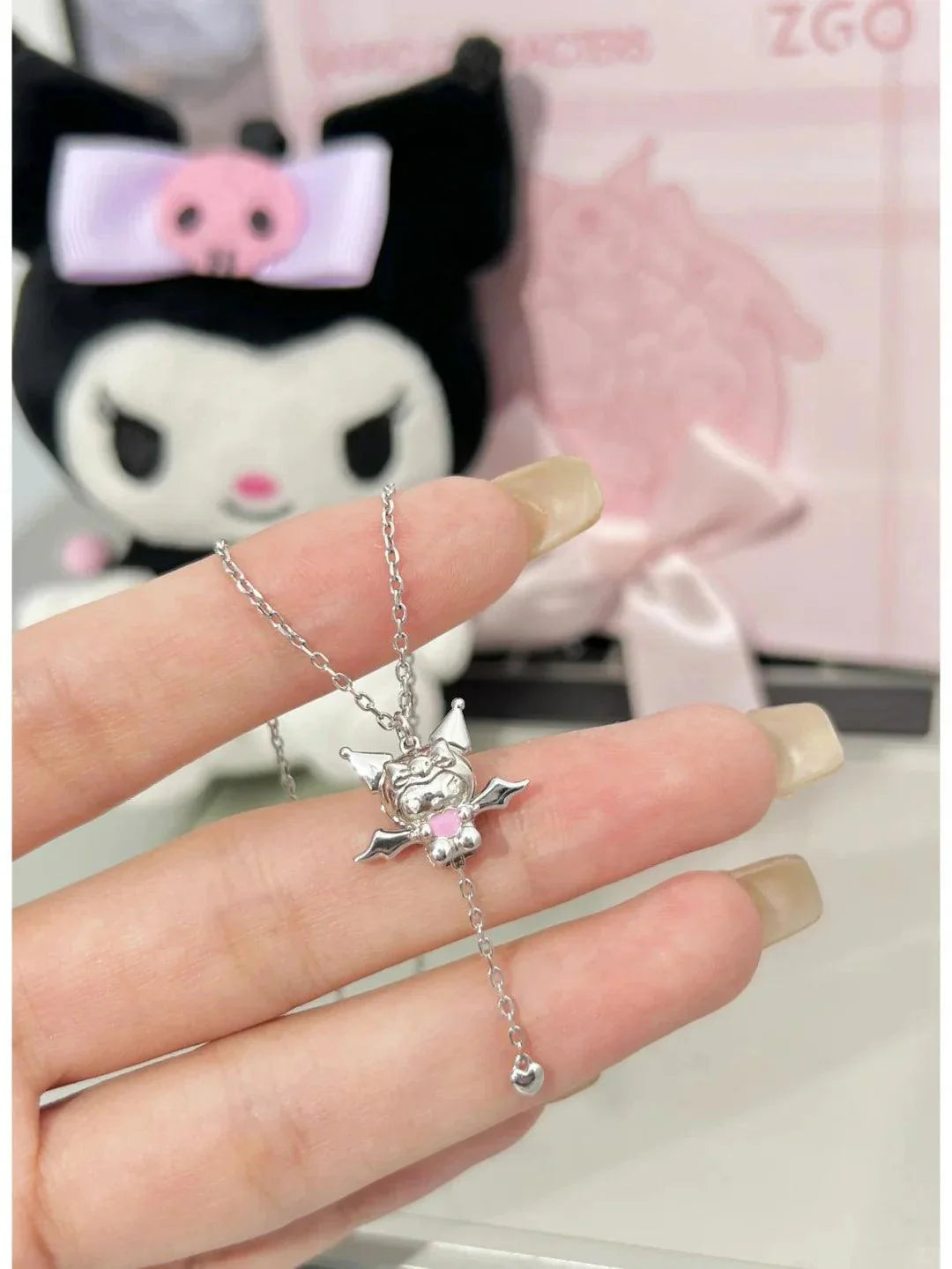 Angel Hello Kitty and Devil Kuromi Heart Necklace