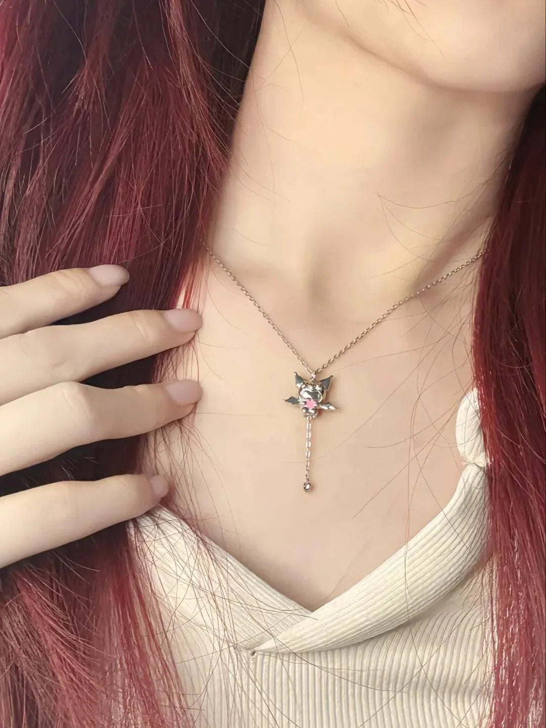 Angel Hello Kitty and Devil Kuromi Heart Necklace