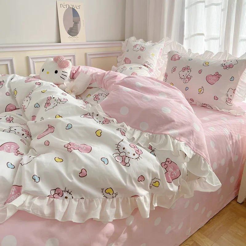 Hello Kitty Cotton Bedding Sheet with Ruffles