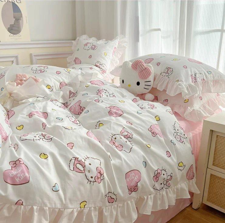 Hello Kitty Cotton Bedding Sheet with Ruffles