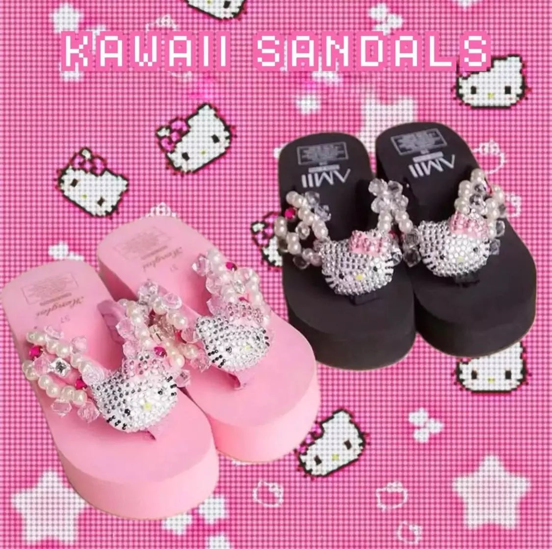 Hello Kitty Rhinestone Platform Flip Flops