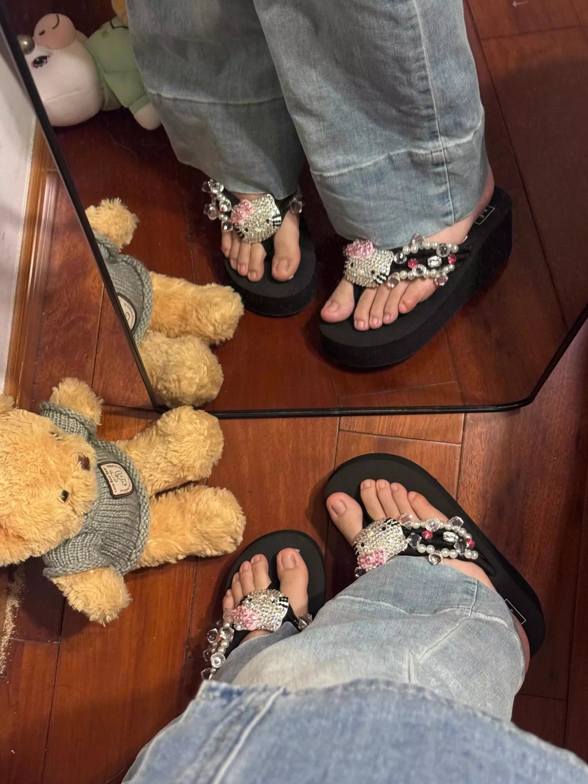 Hello Kitty Rhinestone Platform Flip Flops