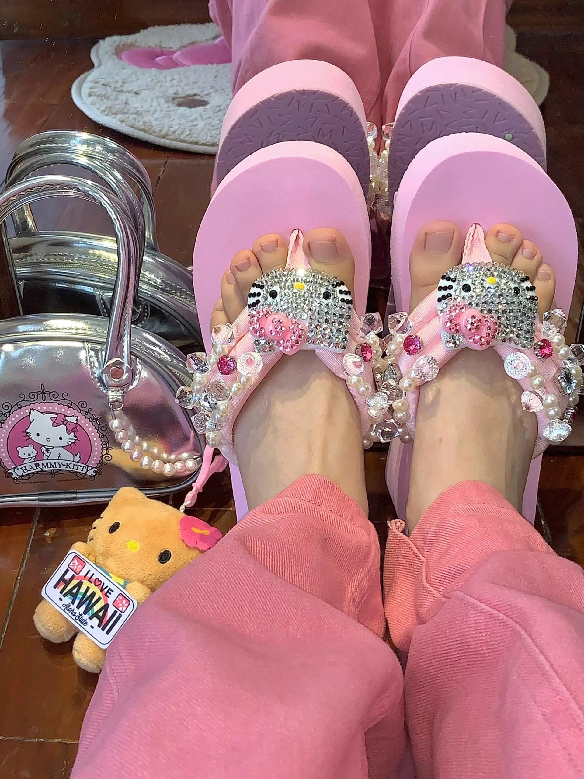 Hello Kitty Rhinestone Platform Flip Flops