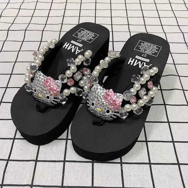 Hello Kitty Rhinestone Platform Flip Flops