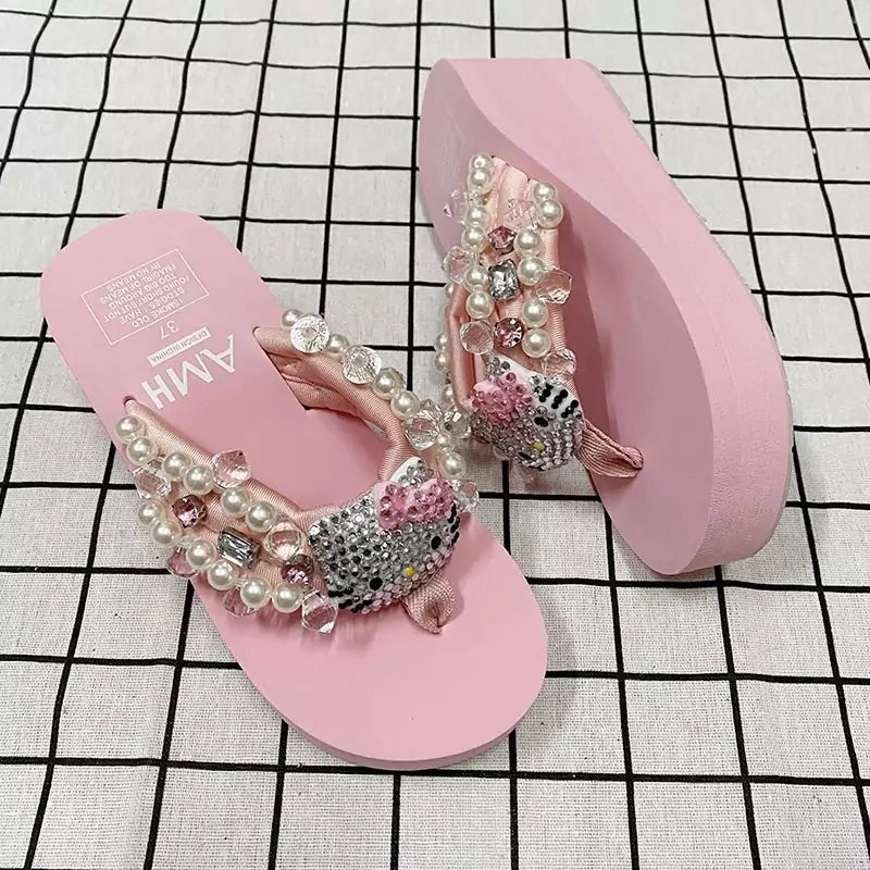 Hello Kitty Rhinestone Platform Flip Flops