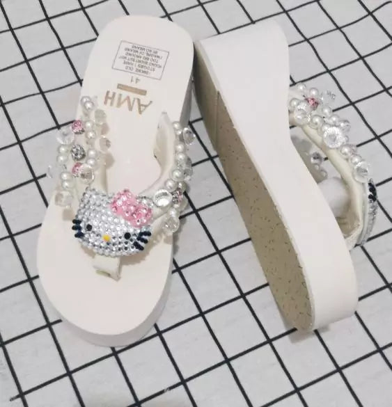 Hello Kitty Rhinestone Platform Flip Flops