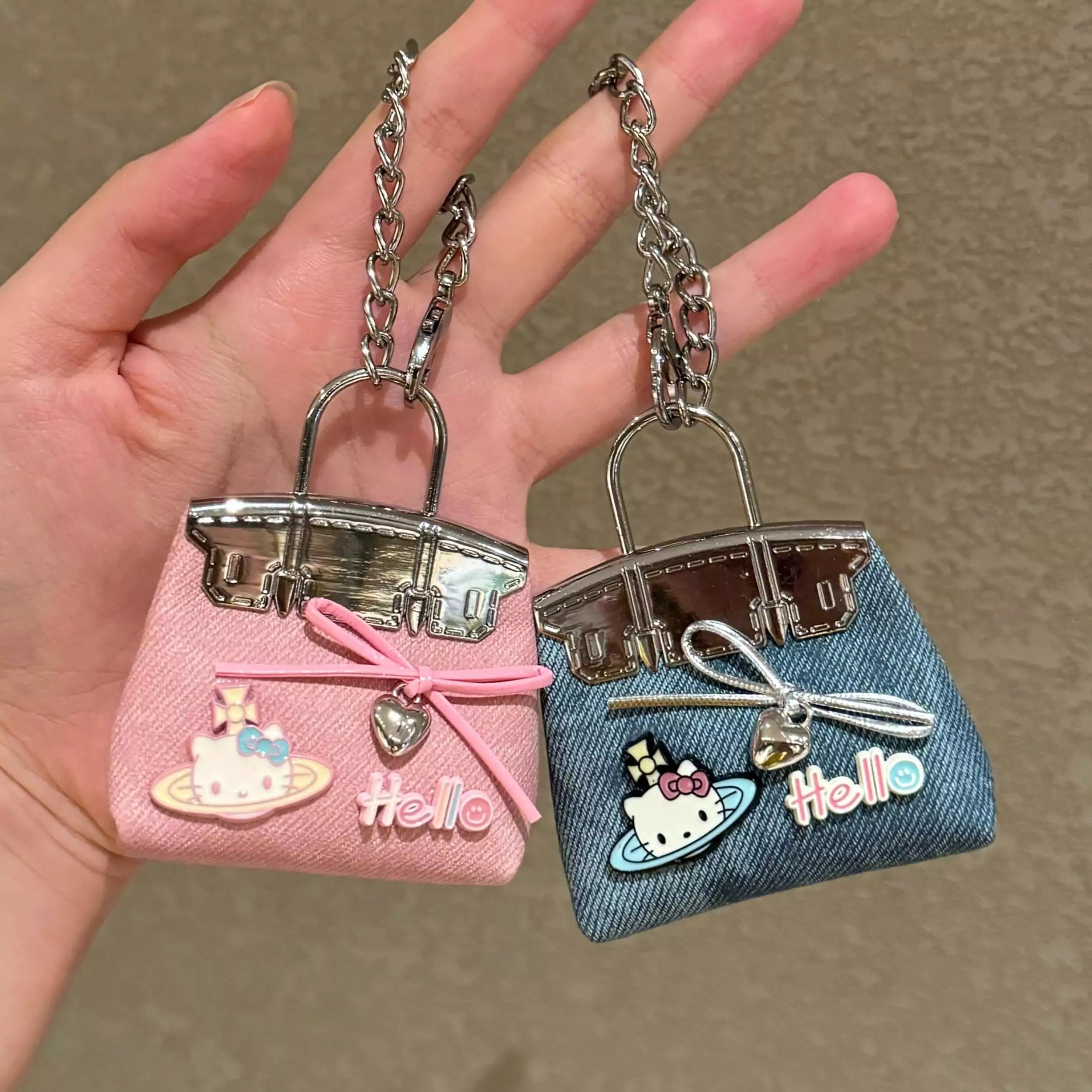 Hello Kitty Handmade Denim Saturn Bag Charms