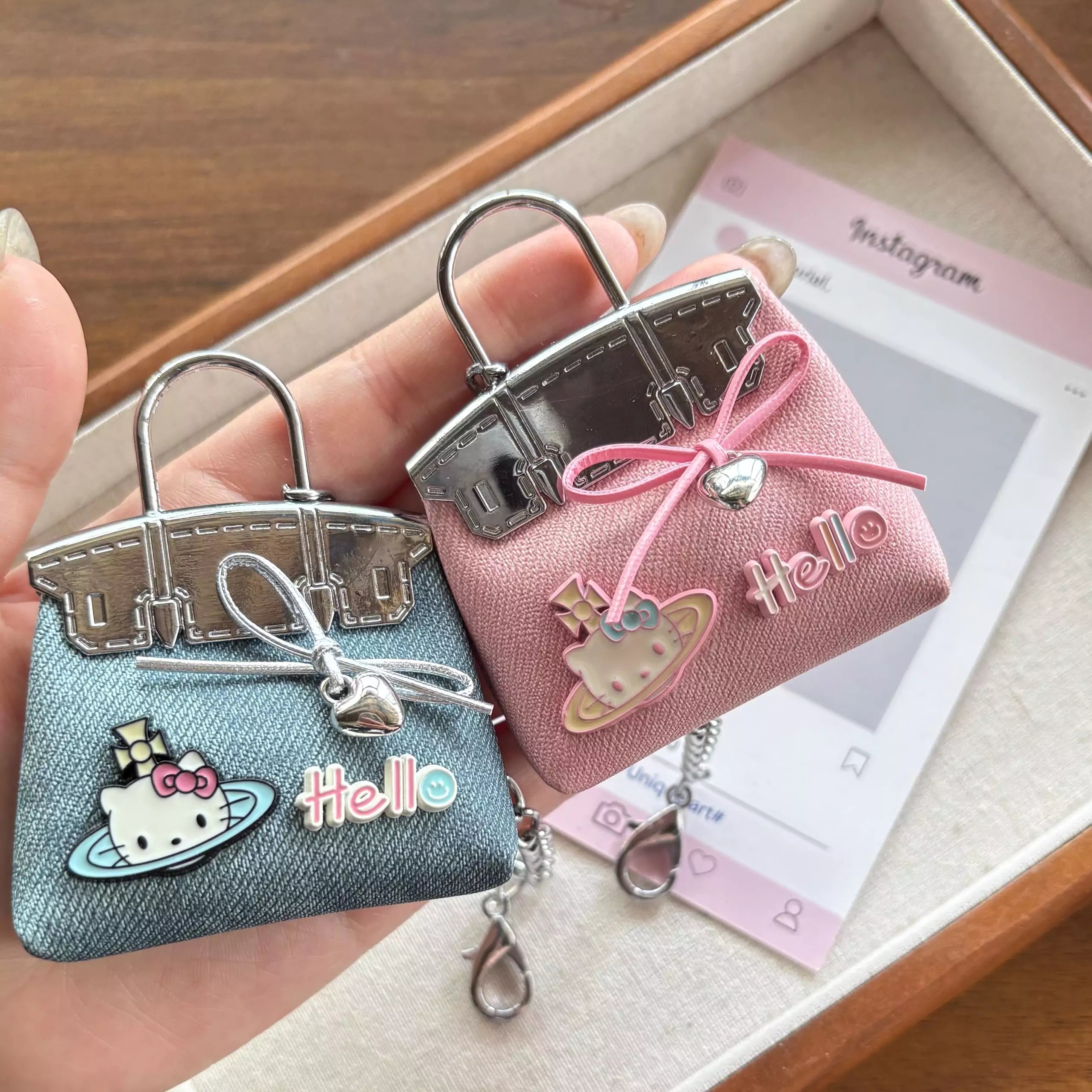 Hello Kitty Handmade Denim Saturn Bag Charms