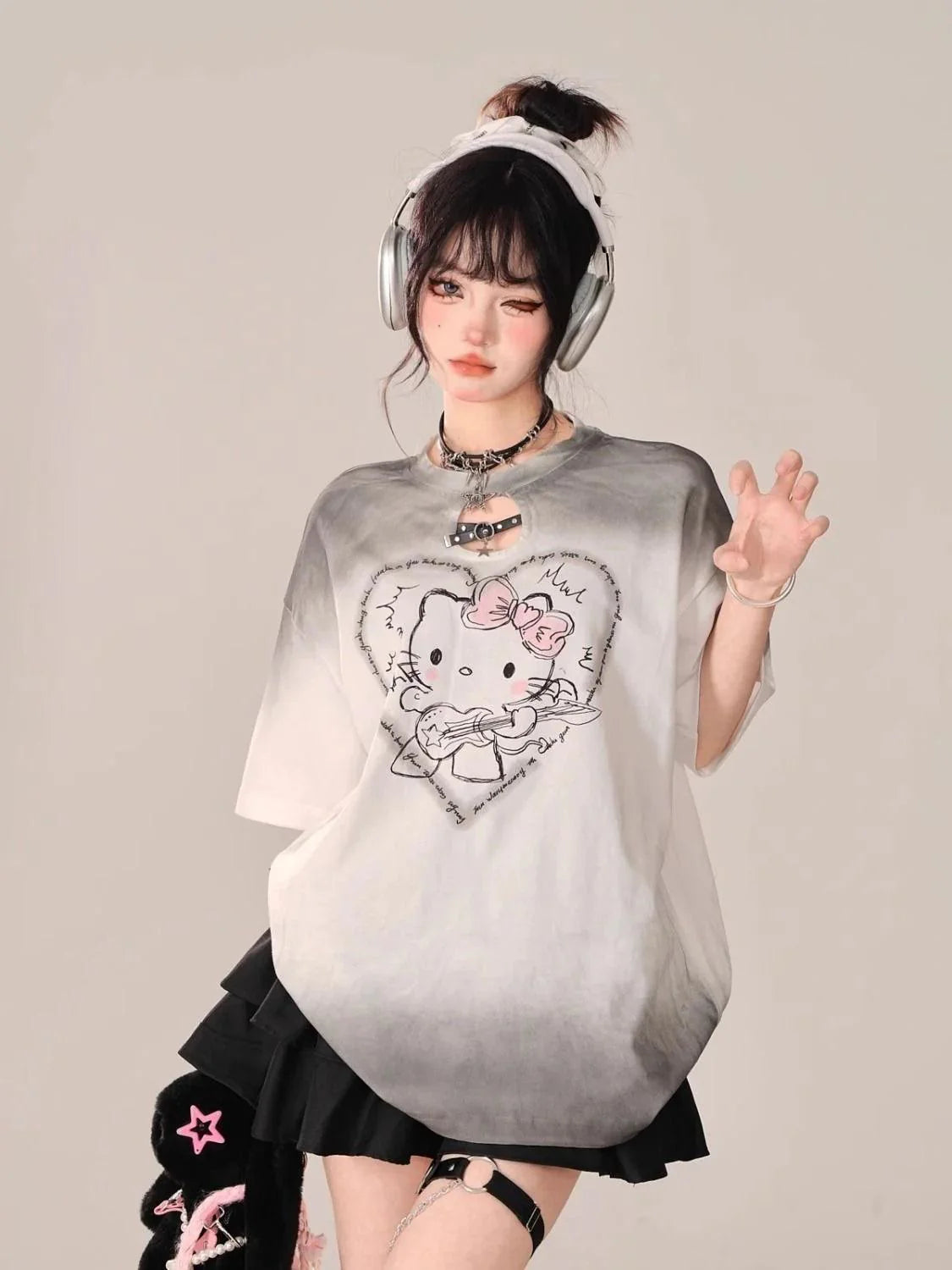 Hello Kitty Ombre Hollow Neckline Shirt