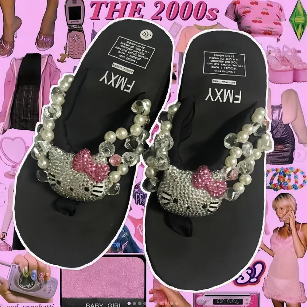 Hello Kitty Rhinestone Platform Flip Flops