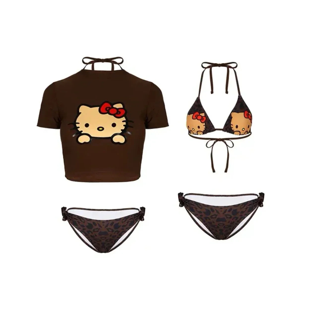 Hello Kitty Women’s Chic Halter String Bikini Set（3 piece）