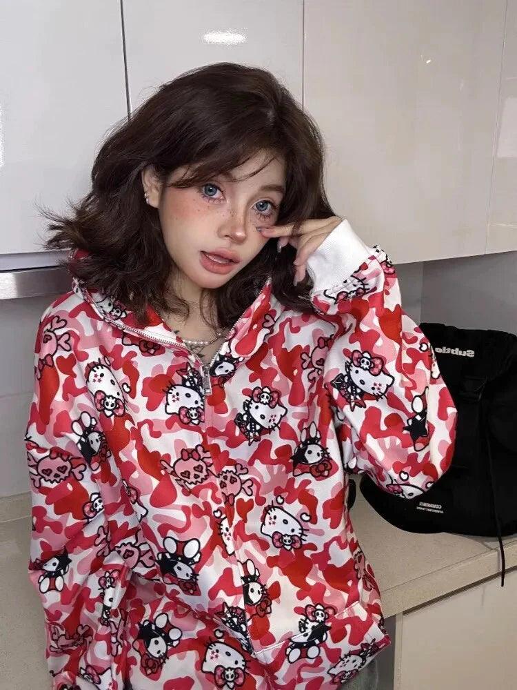 Hello Kitty Cameo Skull Zipper Hoodie