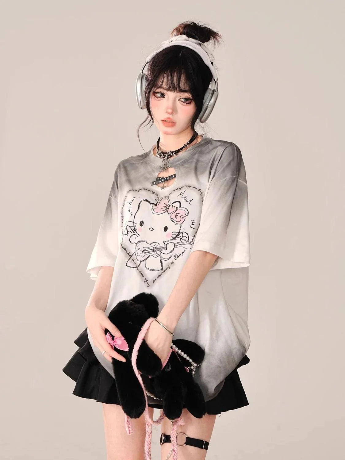 Hello Kitty Ombre Hollow Neckline Shirt
