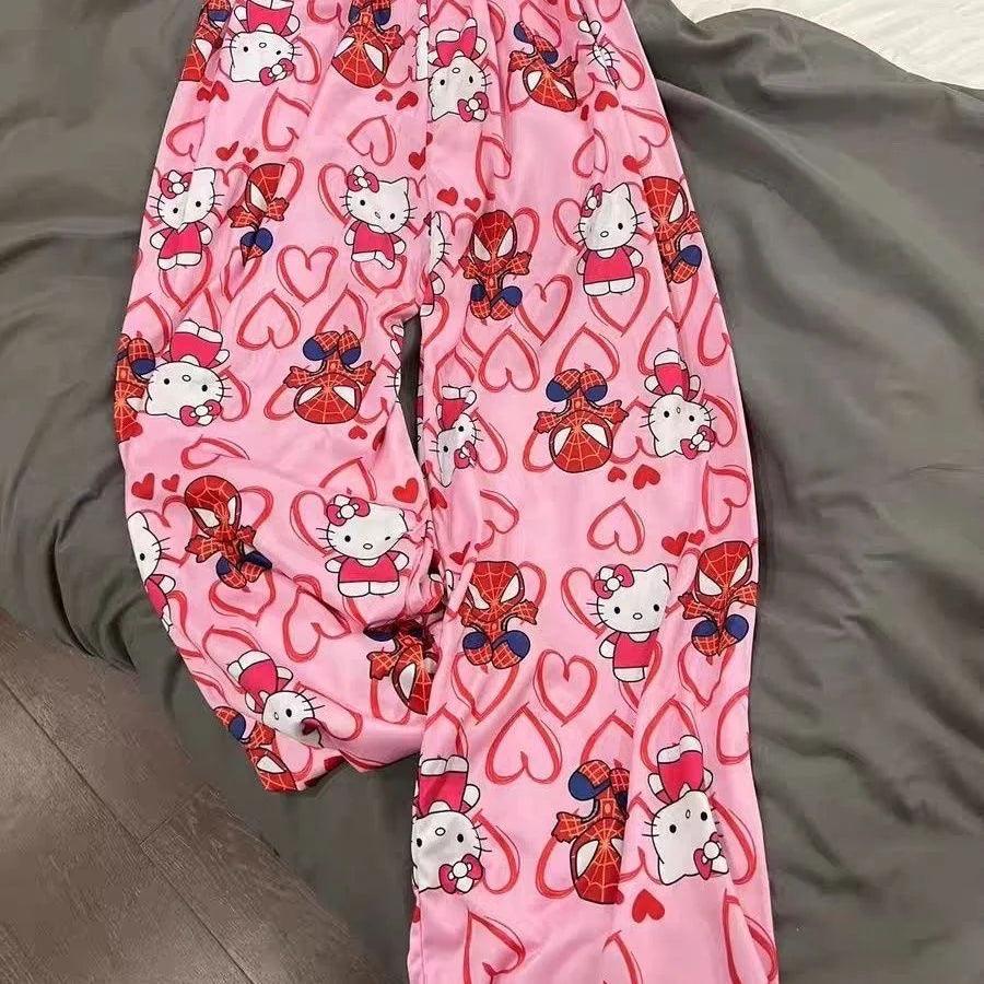 HelloKitty&Spiderman Fluffy Fleece Warm Pajamas Pants