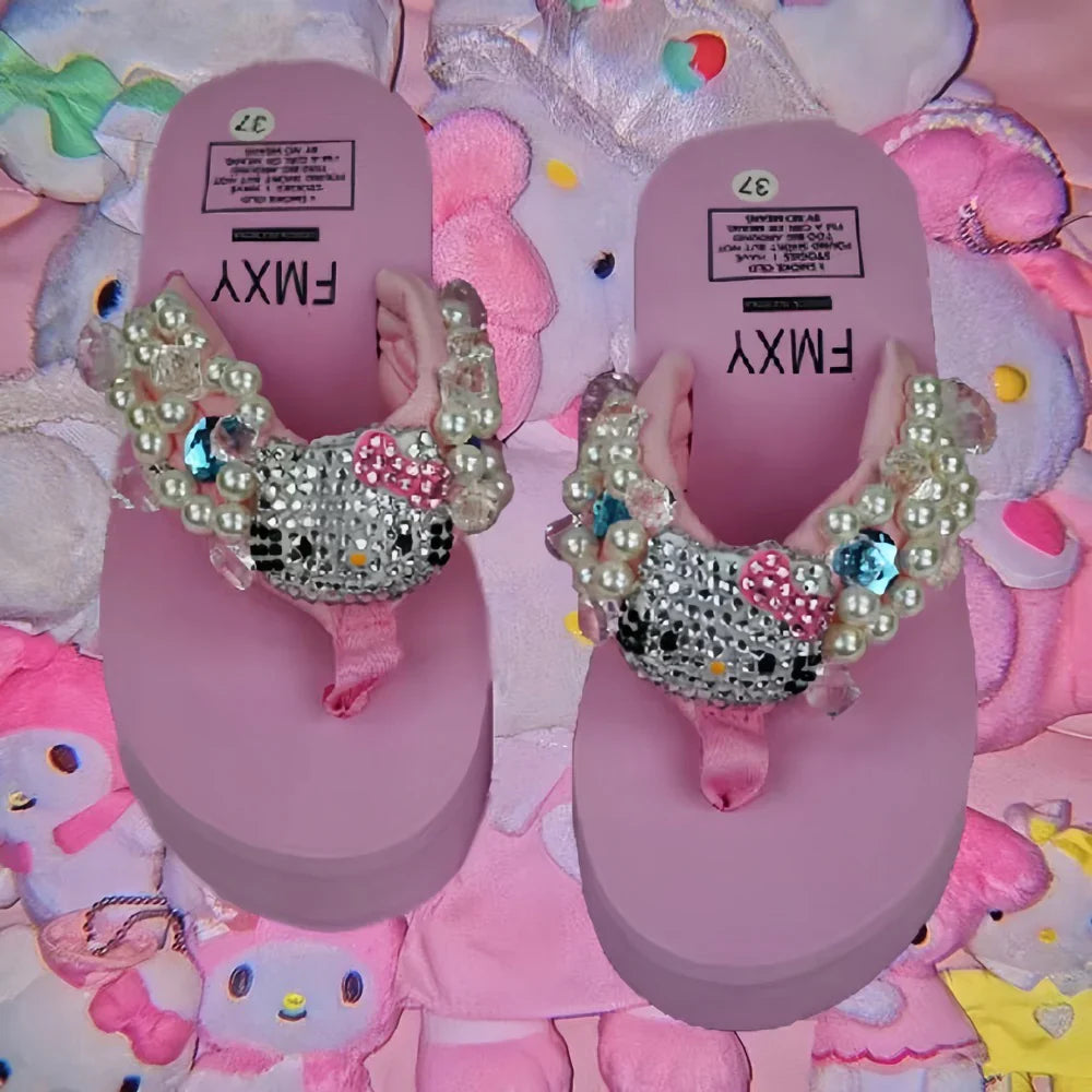 Hello Kitty Rhinestone Platform Flip Flops