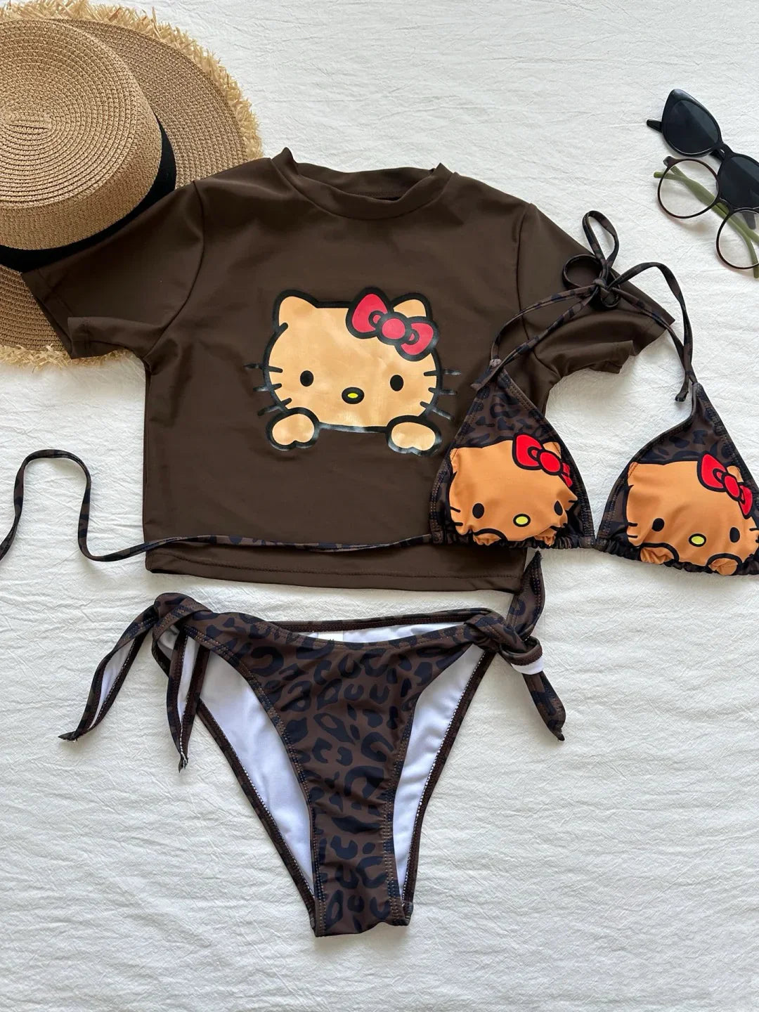 Hello Kitty Women’s Chic Halter String Bikini Set（3 piece）