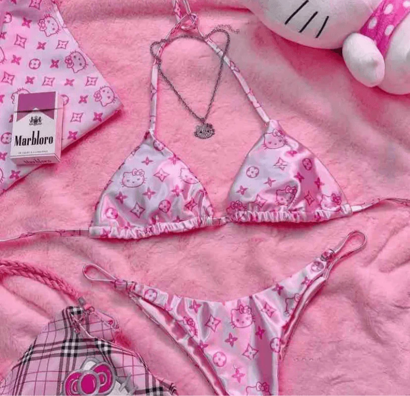 HelloKitty Sweetheart Satin Bikini&Shorts Set