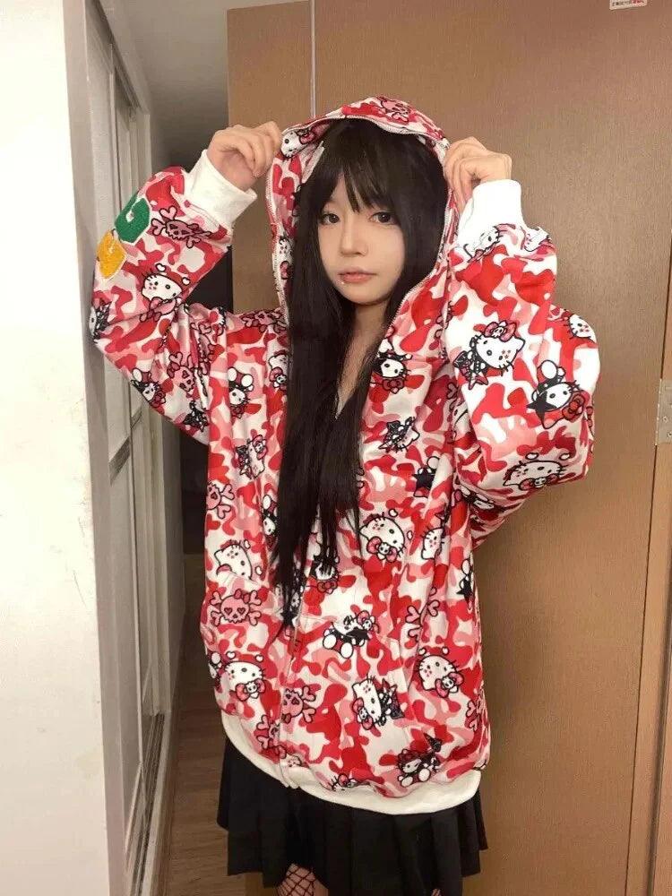 Hello Kitty Cameo Skull Zipper Hoodie