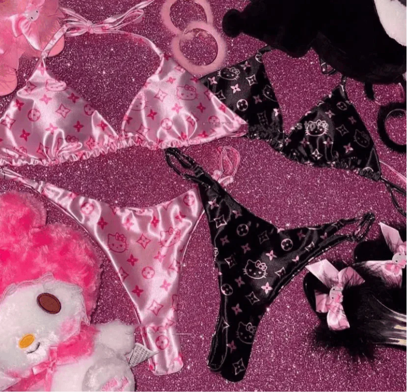 HelloKitty Sweetheart Satin Bikini&Shorts Set