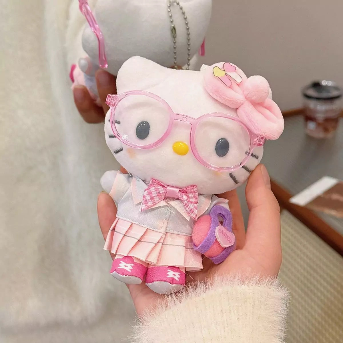 HelloKitty Pink Eyeglasses Plush Keychain